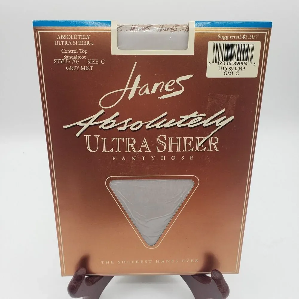 HANES‎ Absolutely ULTRA SHEER Pantyhose Control Top Size C  Grey Mist Vintage